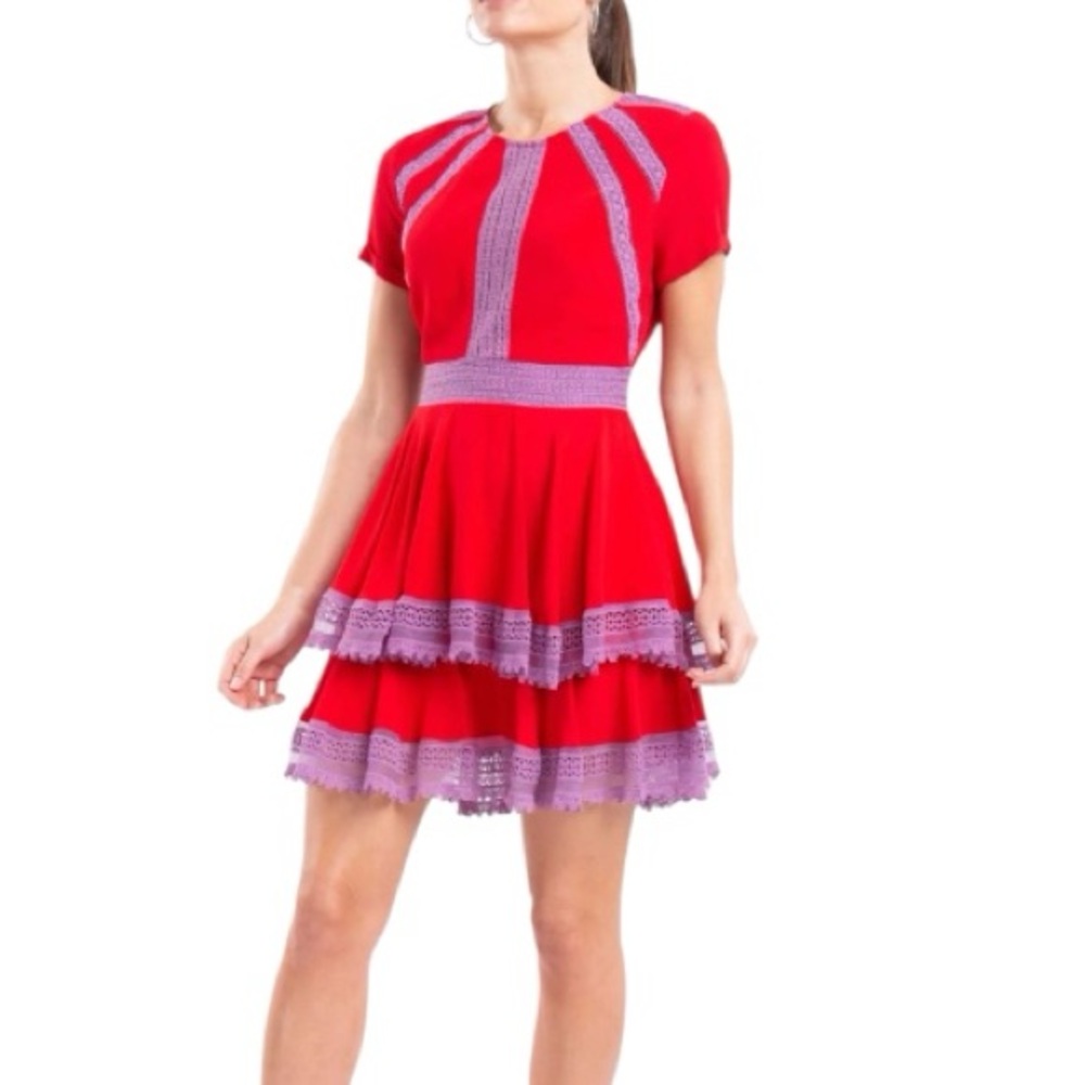 Maje Raglia Crepe dress size 2 red and purple EUC DH0034